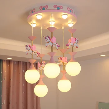 Nórdicos de la Fantasía de los Niños Carrusel de Lámparas Modernas, Creativas LED lámparas Colgantes Para la Vida de la Princesa de Decoración, Lámparas de Techo