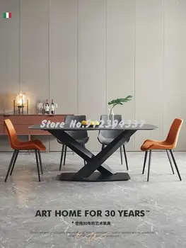 Nórdicos silla de comedor de casa moderna minimalista de hierro forjado silla de estilo industrial restaurante silla de respaldo suave bolsa de cuero del diseñador