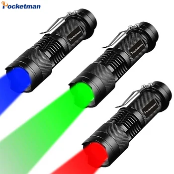 Portátil Verde/Azul/Rojo de la Luz de Linternas LED Foco Ajustable de la Antorcha Mini Linterna de Bolsillo Linternas Pequeña linterna Q5