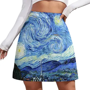 Resumen de la Estrella de la Falda de la Mujer de Van Gogh Noche Estrellada Lindo Mini Faldas de Cintura Alta del Impreso de la Calle de Estilo Casual Falda de Gran Tamaño 2XL 3XL