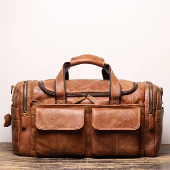 Retro equipaje de mano de cuero de los hombres de un hombro cruz-cuerpo de la bolsa de viajes de corta distancia de la bolsa de