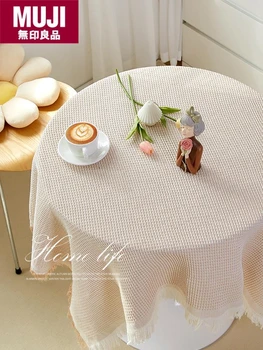 Ropa de cama de algodón mantel de la pequeña mesa redonda de cumpleaños de la foto de blanco