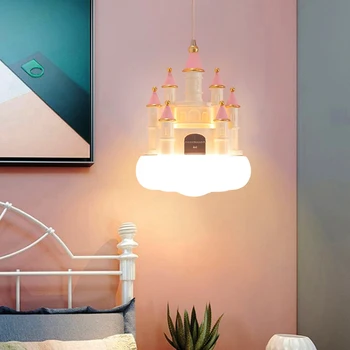 SANDYHA Niñas Dormitorio lámpara de Araña de color Rosa Castillo Nube que Cuelga de la Lámpara de la Sala infantil de la Casa de la Decoración de la Mesilla de noche de LED Luminaria de Suspensión