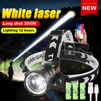 Super Blanca Potente Láser linterna de Alta Potencia LED Linterna Recargable de la Cabeza de la Linterna de la Linterna 3000 Mters Pesca Lámparas de Cabeza