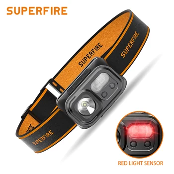 SUPERFIRE HL75-X Mini LED proyector de Tipo C, batería Recargable de la Cabeza del Sensor de Luz de los Faros del Frente de la Cabeza de la Lámpara Para el Trabajo de la Pesca de la Linterna