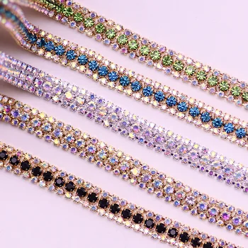 Tres capas de Vidrio de cristal de diamante de imitación de la Copa de la Cadena de Coser Diamante de Cola-En el Cierre de las Cadenas de Glitter Recorte de la Copa de la Cadena de coser en la ropa
