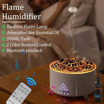 Volcánico Llama Difusor de Aroma de Aceite Esencial de Humidificador de Aire 350 ml de Medusas Anillo de Humo Humidificador con Luz de Noche, Lámpara de Bluetooth