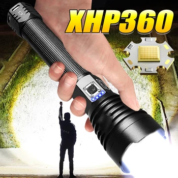XHP360 Led Linterna 18650 Recargable de la Antorcha Zoomable 2000M Táctica de la Luz del Flash Potente Caza Linterna de Mano a prueba de agua Lámpara de