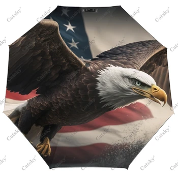 Águila calva con la Bandera de estados UNIDOS Paraguas Plegable Automático Abrir y Cerrar de Viaje Paraguas Compacto y Ligero Paraguas a prueba de viento