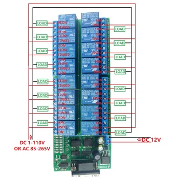 16CH DC12V Puerto Serie DB9 UART RS232 Relé de Comando AT Módulo de Interruptor Para el PLC PC Impresora 3D de iluminación LED, Motor Smart Home